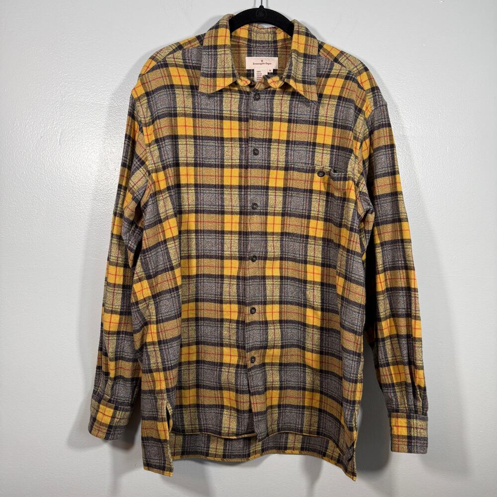 Ermenegildo Zegna Plaid Flannel Button Down Shirt M 100% Cotton Made in Italy